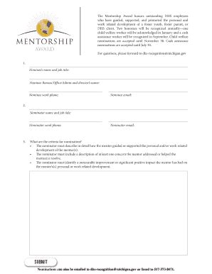 Fillable Online Mich Mentorship Award Form Indd Fax Email Print Pdffiller