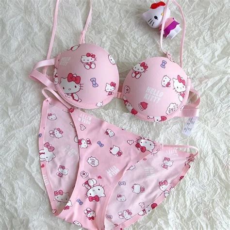 Miniso Sanrio Bra Set Hello Kitty Kawaii Sweet Underwear Panties Bra