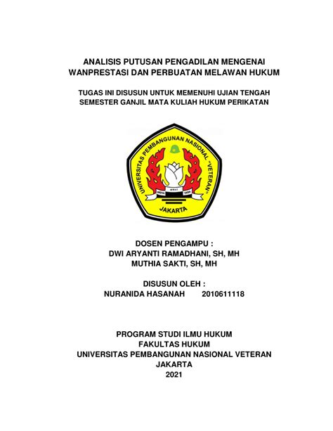 PDF ANALISIS PUTUSAN PENGADILAN MENGENAI WANPRESTASI DAN PERBUATAN