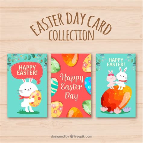 Colección de tarjetas de día de pascua con huevos coloridos Vector Gratis