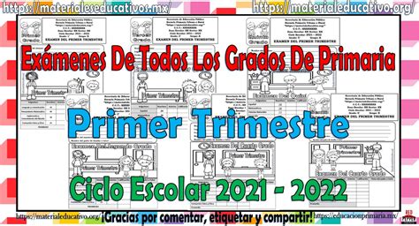 Exámenes de todos los grados de primaria del primer trimestre del ciclo