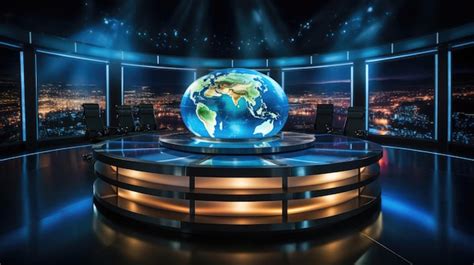 Premium AI Image | Modern television studio for world breaking news ...