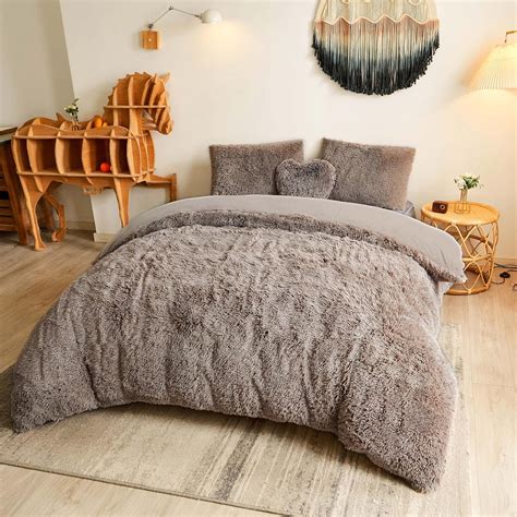 Mego Luxury Shaggy Faux Fur Duvet Cover Set Ultra Soft 3 Pieces Fluffy