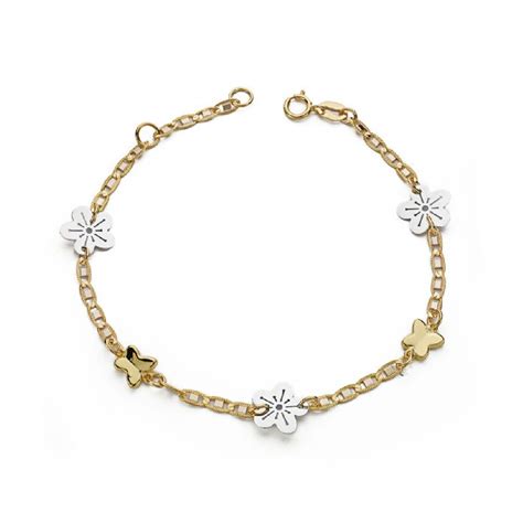 Pulsera Ni As Oro Bicolor Ktes Comuni N Flor Y Mariposas Medida