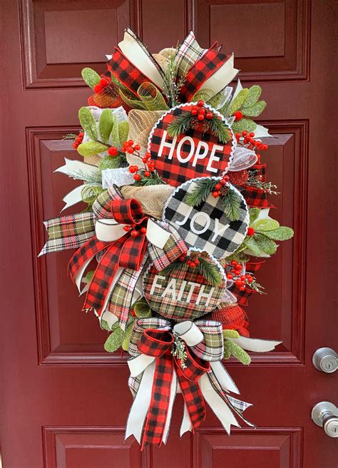 Christmas Swag For Front Door Buffalo Plaid Decor Rustic Etsy