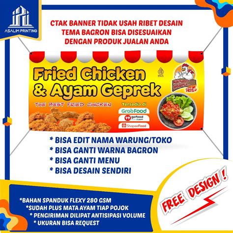 Jual Spanduk Ayam Geprek Fried Chicken Banner Jualan Backdrof Custom