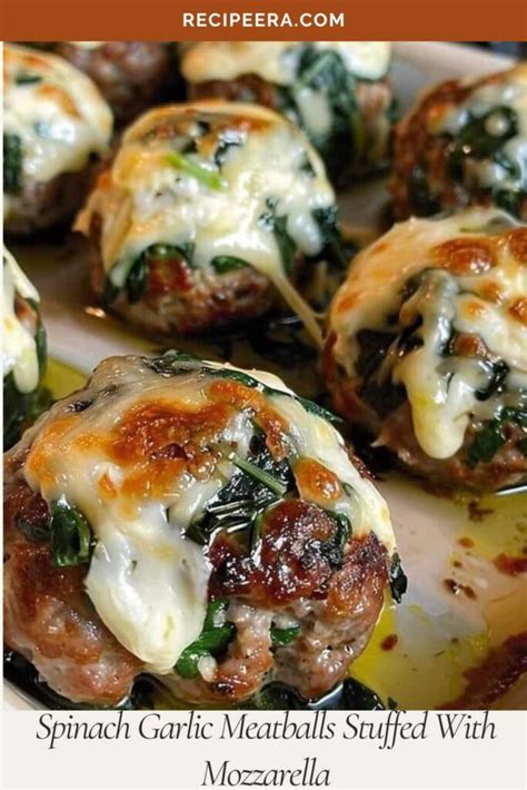 Spinach Garlic Meatballs Stuffed With Mozzarella Recipeera