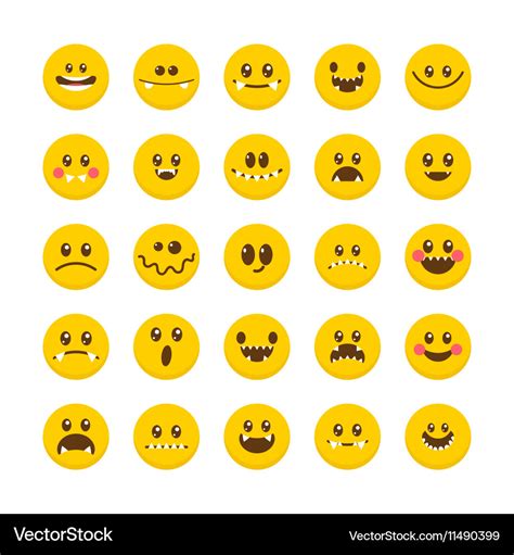 Cartoon faces with emotions emoticon emoji icons Vector Image