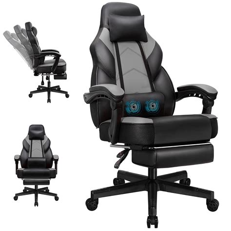 Walsunny Gaming Chairs With Footrest Massage Leather Game Chair For