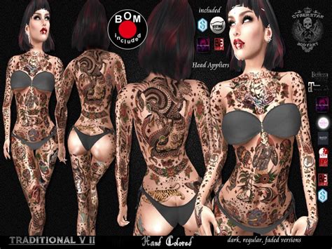 Second Life Marketplace Tattoos Traditional V2 Bom Included Fem