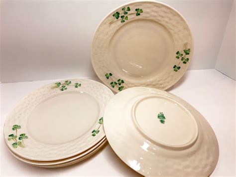 Set Of 6 Belleek Plates Shamrock Ware Plates Belleek Shamrock Ware