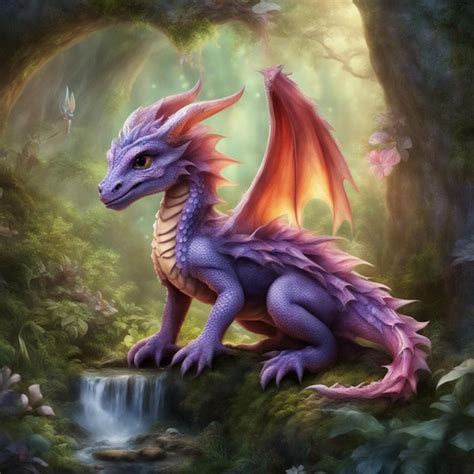 Fantasy Enchanté Fée Forêt Magie Bébé Dragon Ai Généré Art Photo Premium