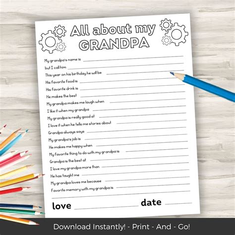 Printable All About My Grandpa Questions Template Papa Grandpa