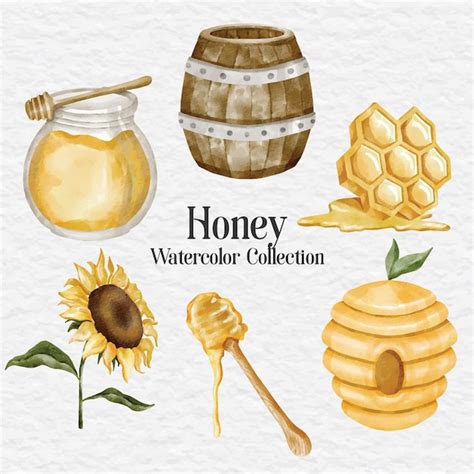 Aquarell Honig Und Bienenelement Sammlung Set Clipart Premium Vektor