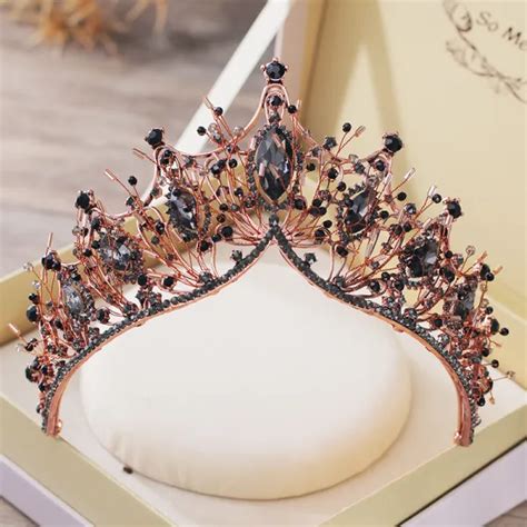 Vintage Barock Svarta Tiara Brud Huvudbonad Metall Beading