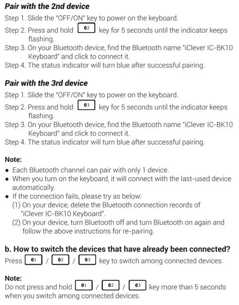 iclever IC-BK10 Multi Device Connection Wireless Keyboard User Manual