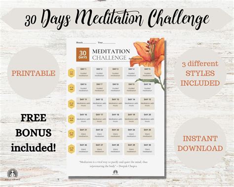 Meditation Challenge Printable 30 Days Meditation Challenge For