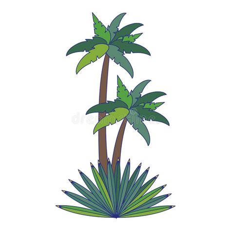 Beach Palms Trees With Leaves Cartoon Stock Vector Illustration Of