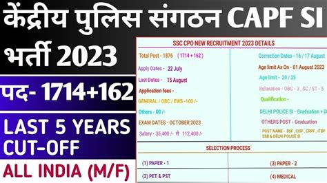 Ssc Capf Si New Vacancy Cpo Last Years Cutoff Bsf Itbp Crpf