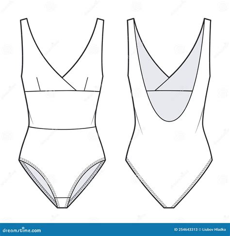 Women S Bodysuit Fashion Technical Drawing Template Stock Vector