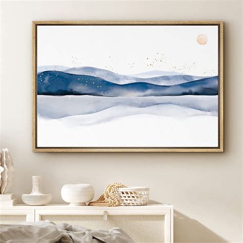 Pixonsign Abstract Blue Watercolor Hills Canvas Print Wall Art For