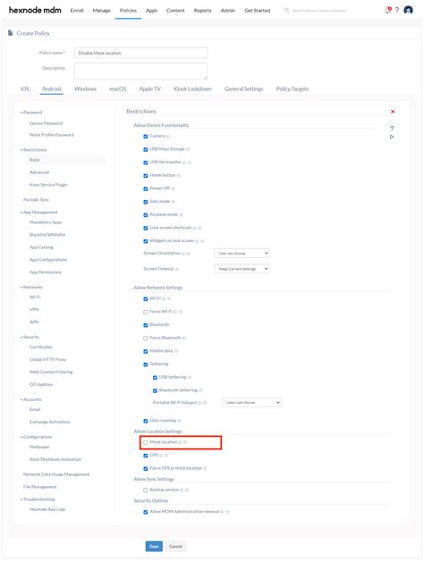 How To Disable Users From Setting Up Mock Locations On Android Devices Hexnode Help Center