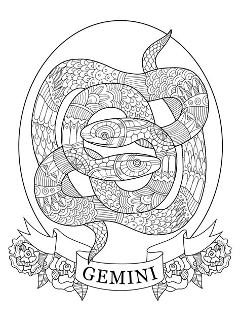 Premium Vector Gemini Zodiac Sign Coloring Book For Adults Vector