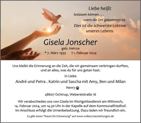 Gedenkseite für Gisela Jonscher Volkery Bestattungen