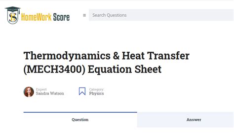 Thermodynamics And Heat Transfer Mech3400 Equation Sheet Thermodynamics Heat Transfer