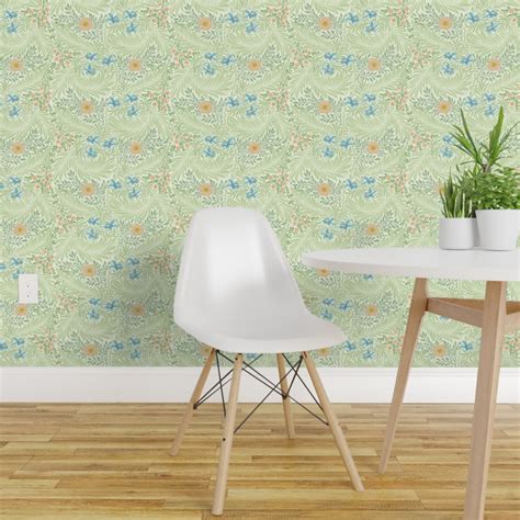 Peel And Stick Wallpaper 2ft Wide William Morris Green Floral Botanical Mid Century William Morris