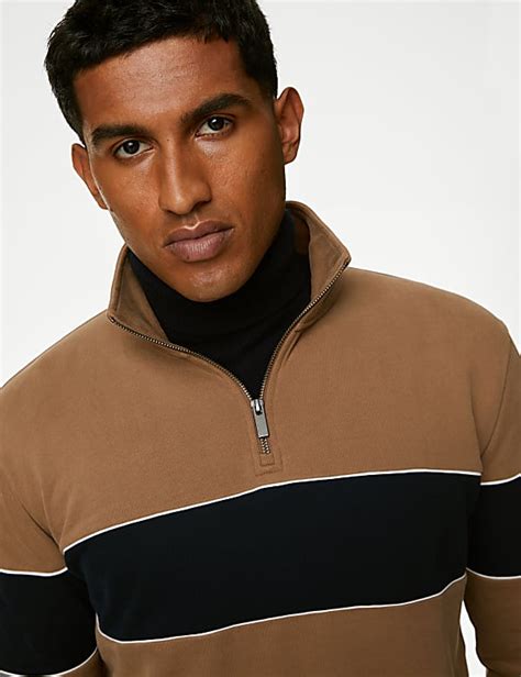 Pure Cotton Colour Block Half Zip Sweatshirt Dark Navy Sweatshirts