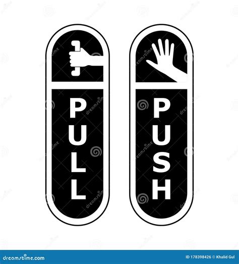 Set Of Pull Or Push Door Signs. Handle To Open Doors. Vector