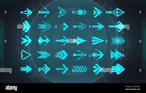 Arrows Set In Hud Style For Web App Gui Ui Ux Kit Design Stock
