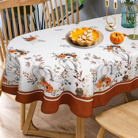 Fall Tablecloth Oval X Inch Autumn Pumpkin Floral Thanksgiving