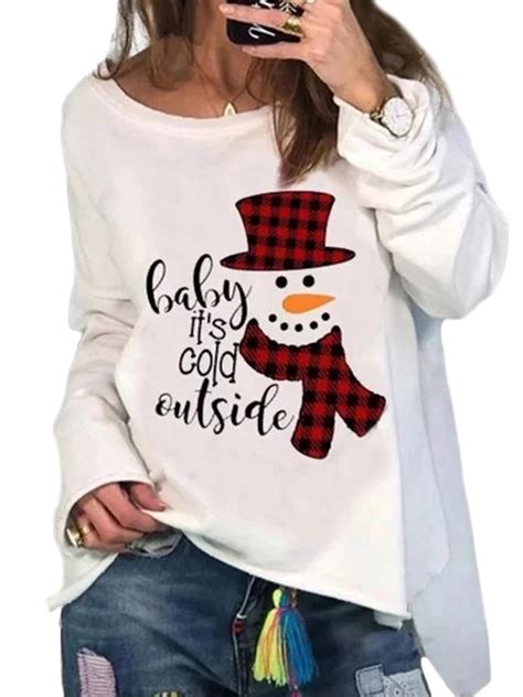 Lallc Womens Christmas Plus Size Pullover Long Sleeve Tops Xmas