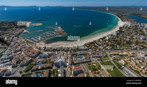 Aerial View Port Dalcúdia Bay Of Alcúdia Platja Dalcudia Beach And