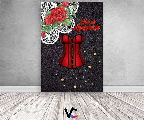 Painel De Festa Vertical 1 50 x 2 20 Chá de Lingerie Preto e Vermelho 011 Via Cores