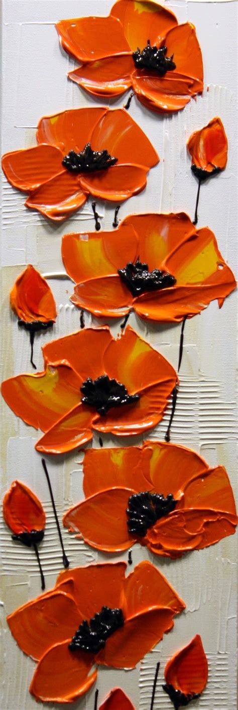 Abstract Orange Poppy Painting, Impasto Floral Art, Acrylic Painting ...