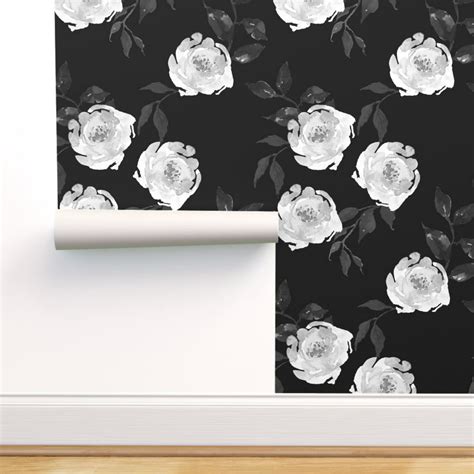 Peel-and-Stick Removable Wallpaper Monochrome Floral Black And White ...