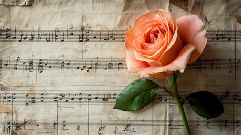 A Pink Rose Is Next To A Sheet Of Music With Musical Notes Premium AI