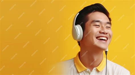 Premium Photo Happy Handsome Asian Man Listening To Music On