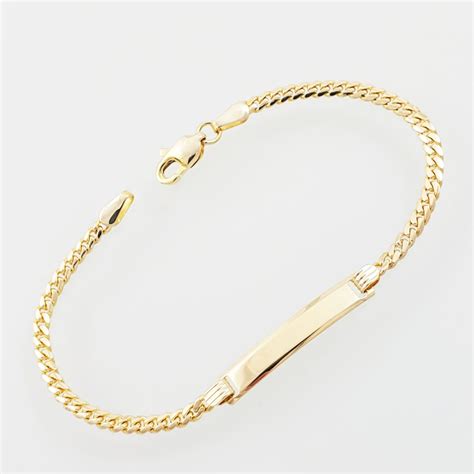 Brazalete ID Plaquita Esclava 15 Cm Tejido Cuban Link Oro Amarillo