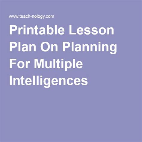 The Text Printable Lesson Plan On Planning For Multiple Intelilinces Is