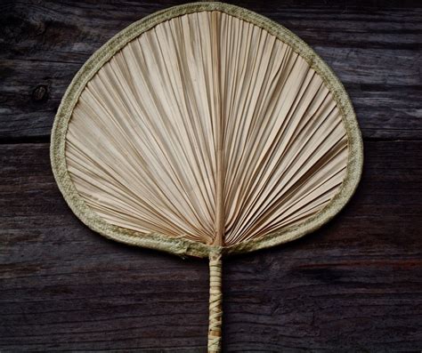 Natural Rattan Palm Leaf Hand Fan 1980s Vintage Hand Fan