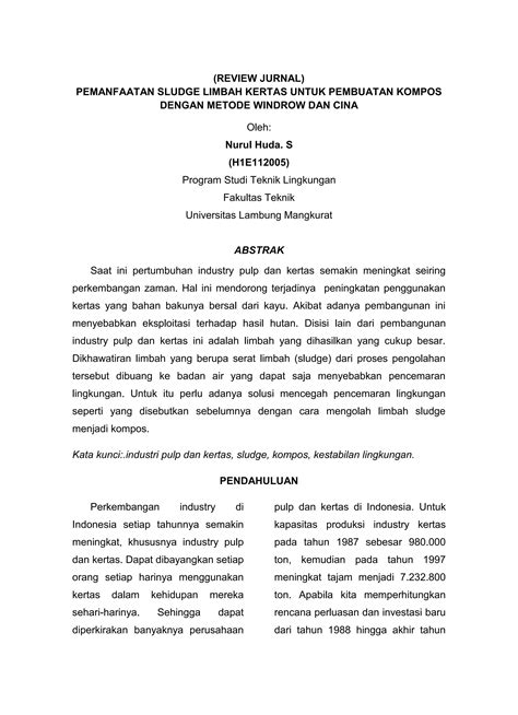 REVIEW JURNAL PEMANFAATAN SLUDGE LIMBAH KERTAS UNTUK PEMBUATAN KOMPOS