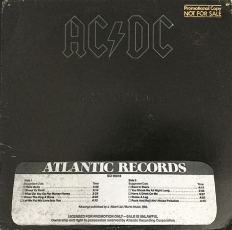 Acdc Back In Black Vinyl Lp Album Promo Reissue Stereo Discogs