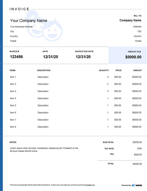 Daycare Invoice Template Wave Invoicing