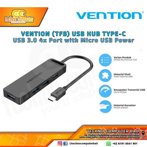 Vention Usb Hub Type C To Usb X Port With Micro Usb Power Tgk M