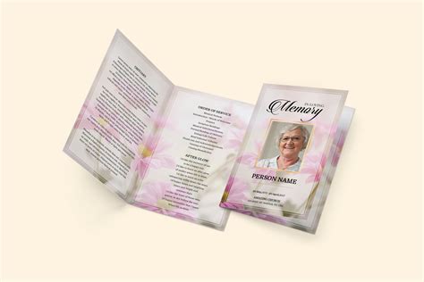 Pink Flower Funeral Program Templatefuneral Program Template 4 Page