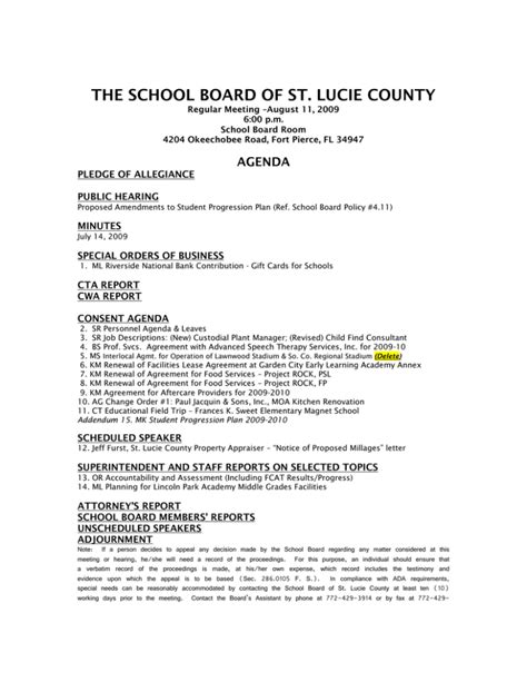 THE SCHOOL BOARD OF ST. LUCIE COUNTY